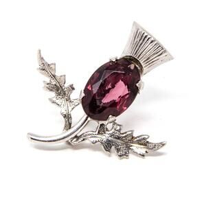 VTG Ward Brothers Sterling Silver Scottish Thistle Brooch Amethyst Rhinestone